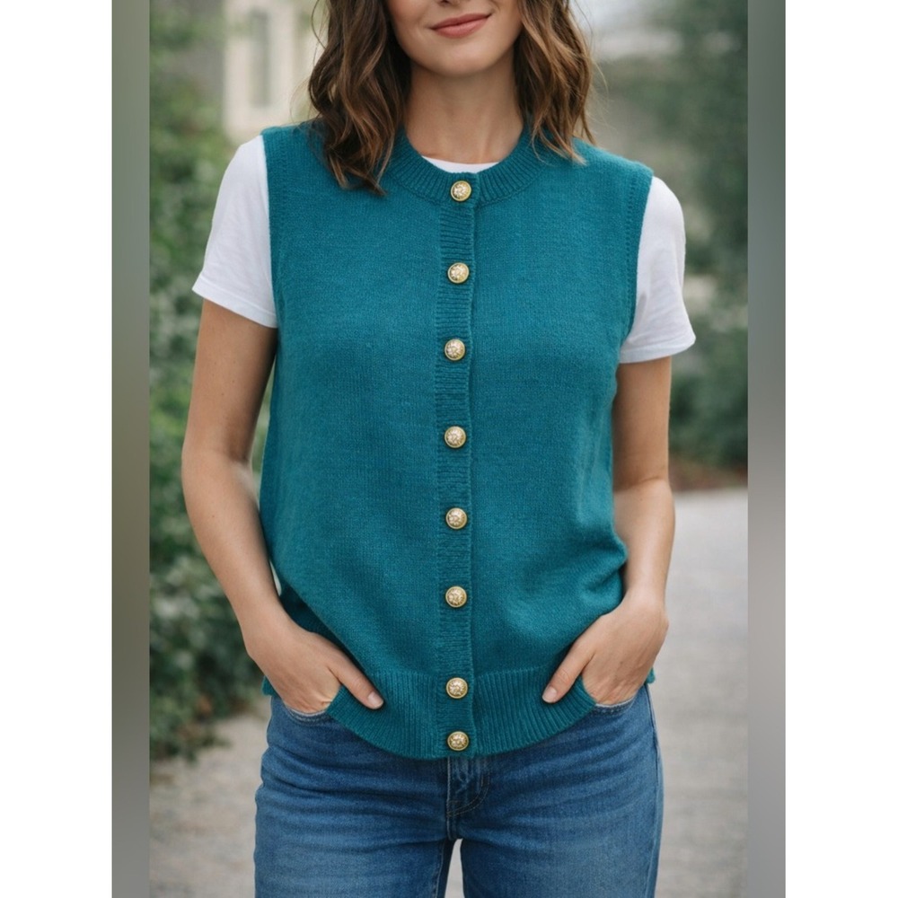 Vintage Adele Joyce 100% Wool Vest With Gold Buttons Woman's Size Large